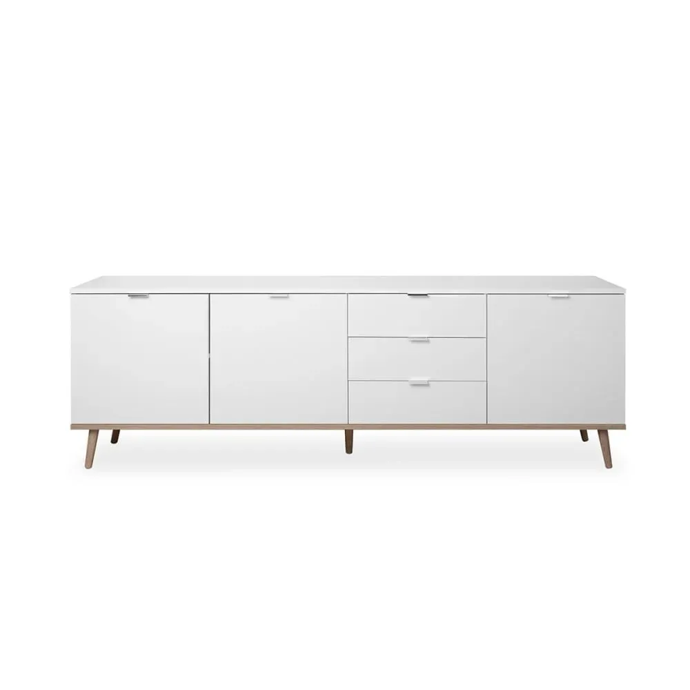 Buffet bas 3 portes 2 étagères 3 tiroirs L200 x H68 cm - Blanc