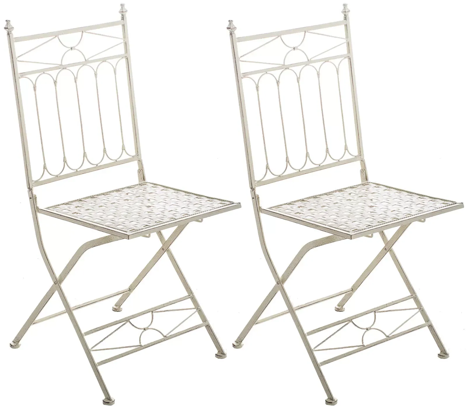 Lot 2 chaises de jardin pliables en métal Crème antique
