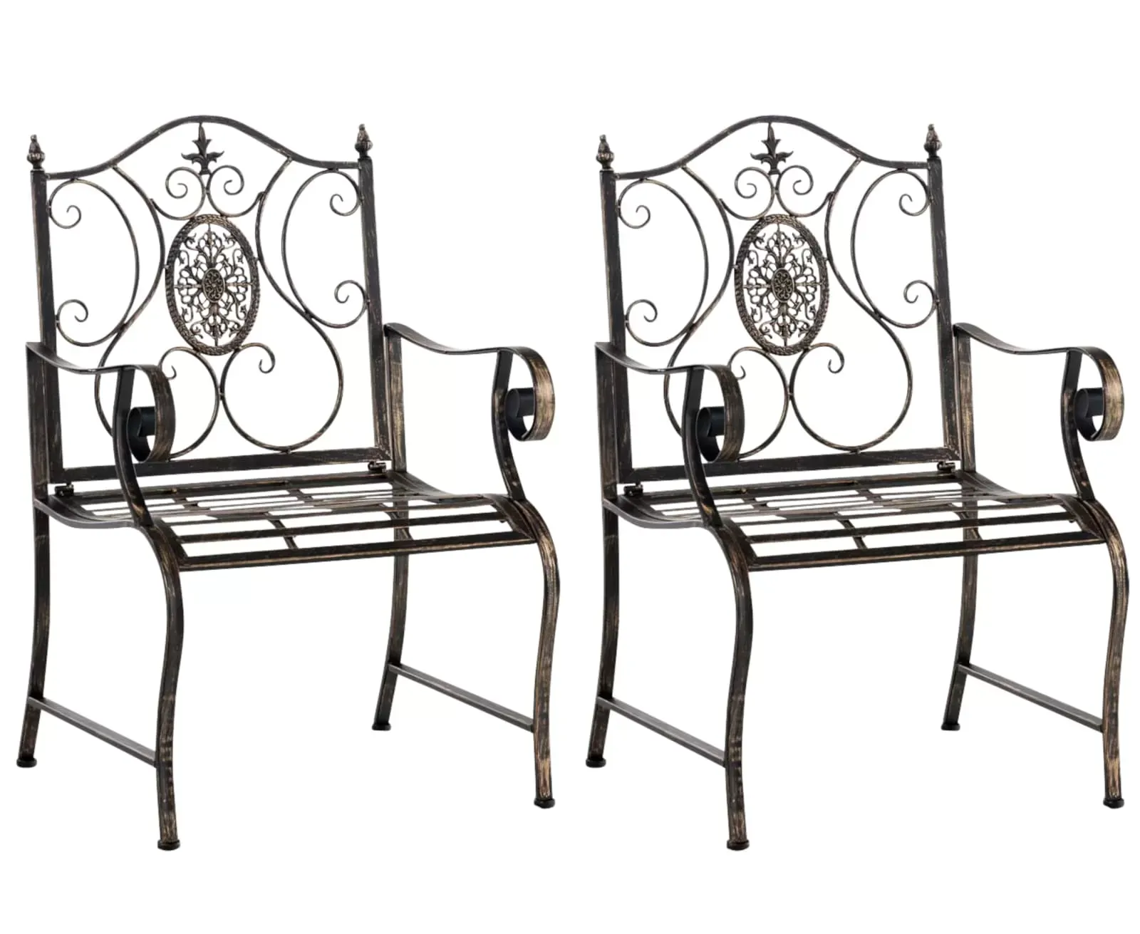 Lot 2 chaises de jardin avec accoudoirs en métal Bronze