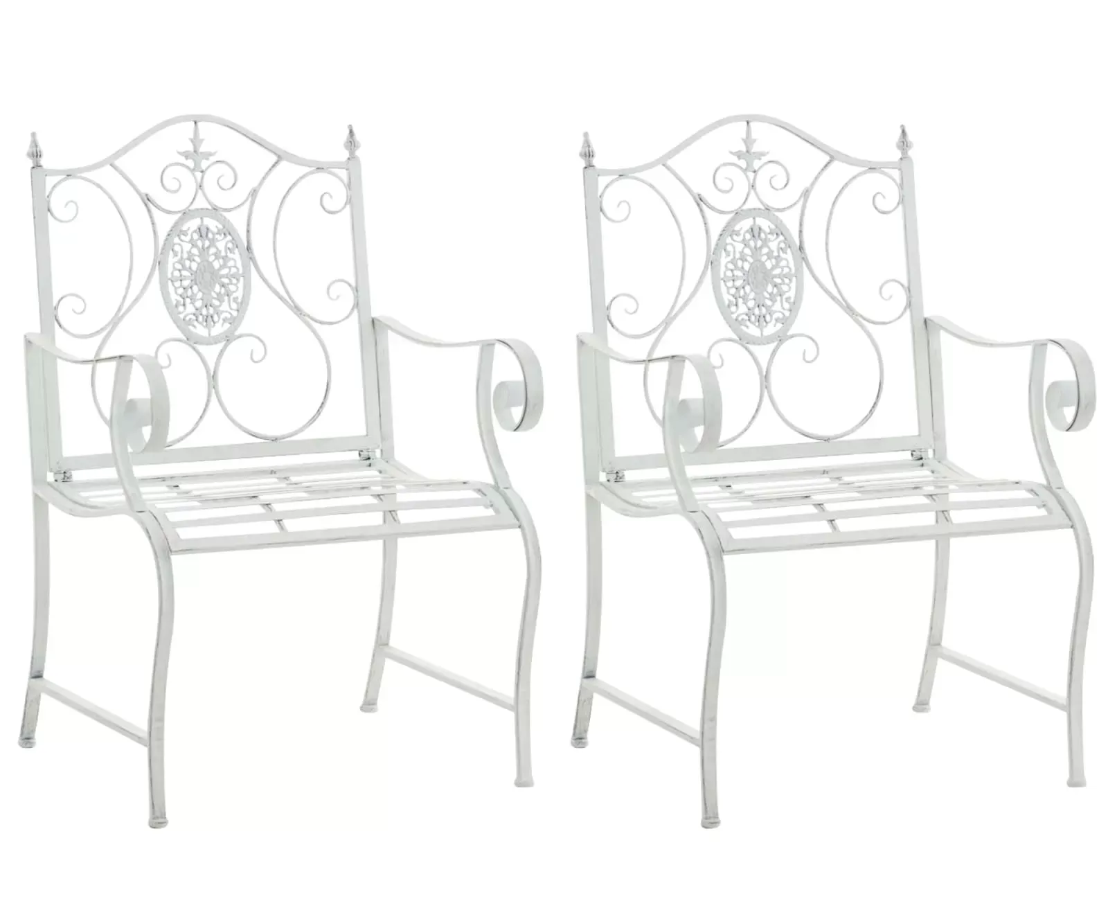 Lot 2 chaises de jardin avec accoudoirs en métal Blanc antique