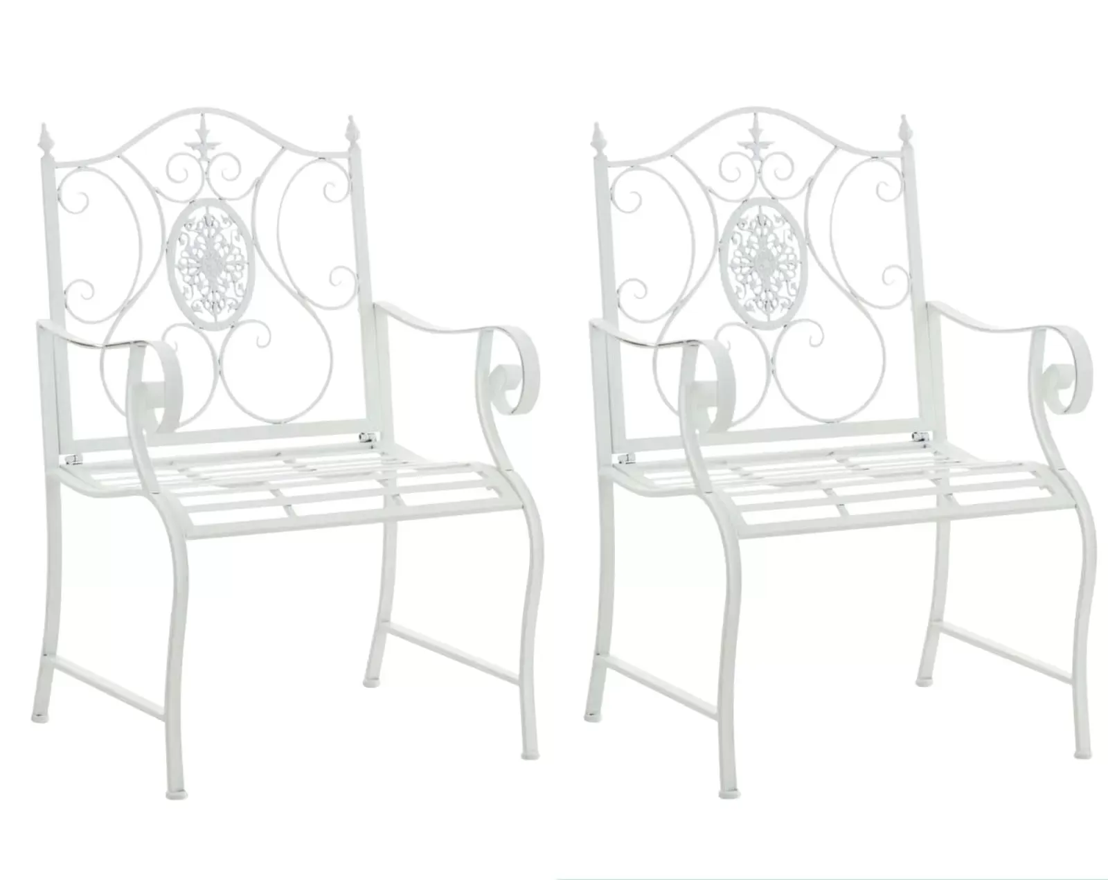 Lot 2 chaises de jardin avec accoudoirs en métal Blanc