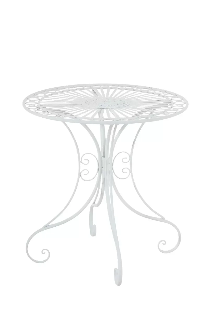 Table de jardin avec plateau rond en métal Blanc