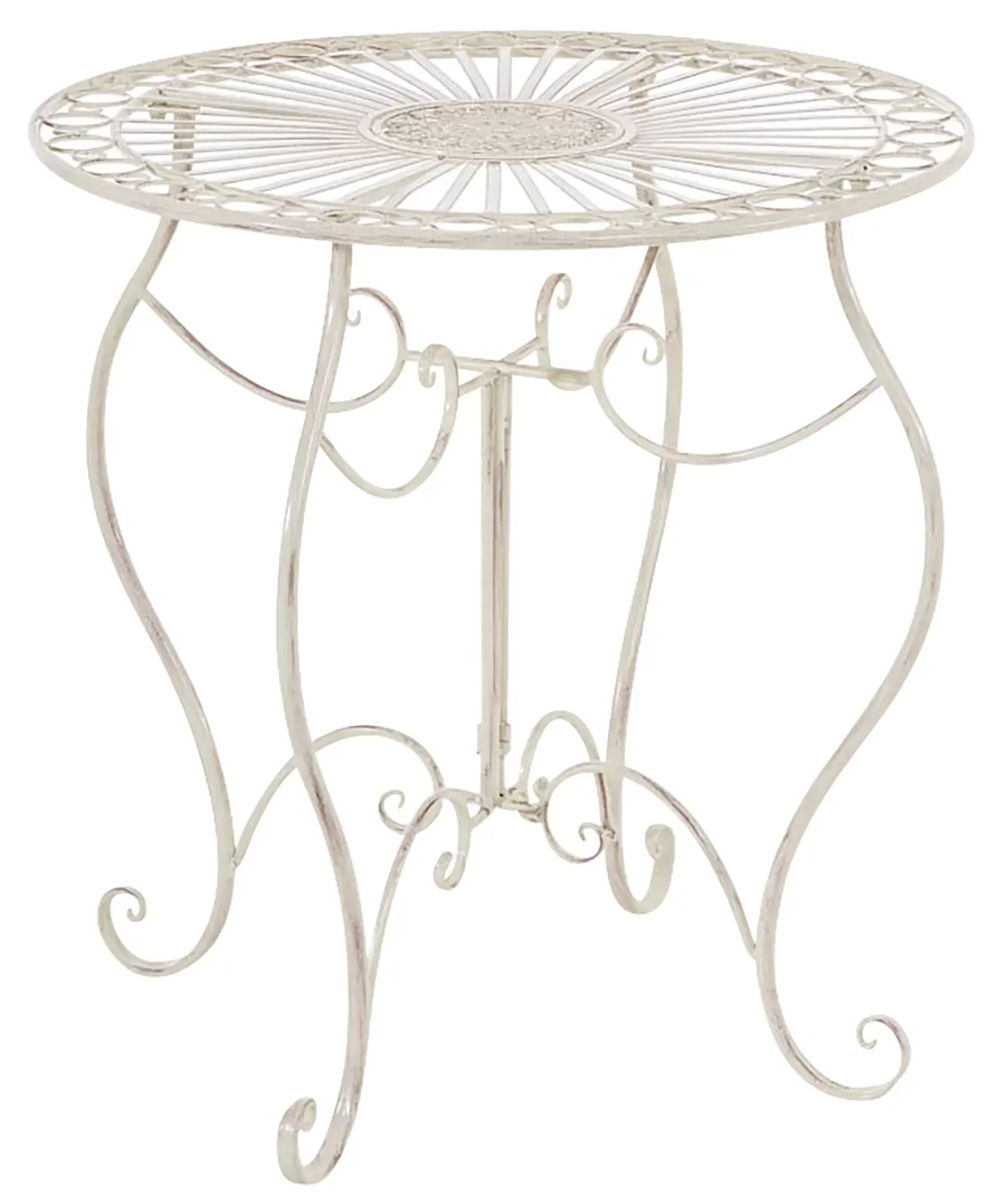 Table de jardin avec plateau rond en métal Crème antique