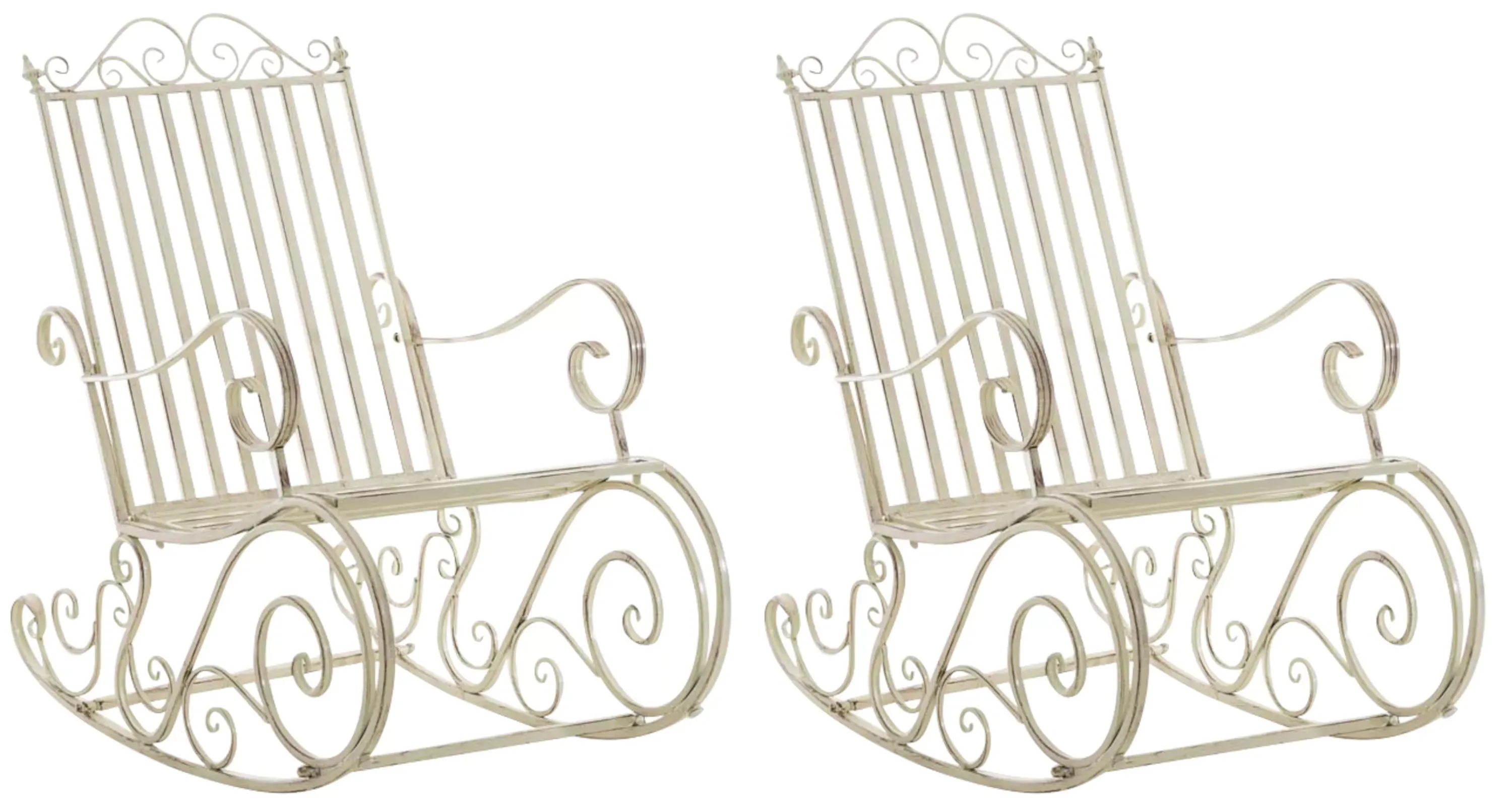 Lot de 2 fauteuils à bascule pour jardin en métal Crème antique