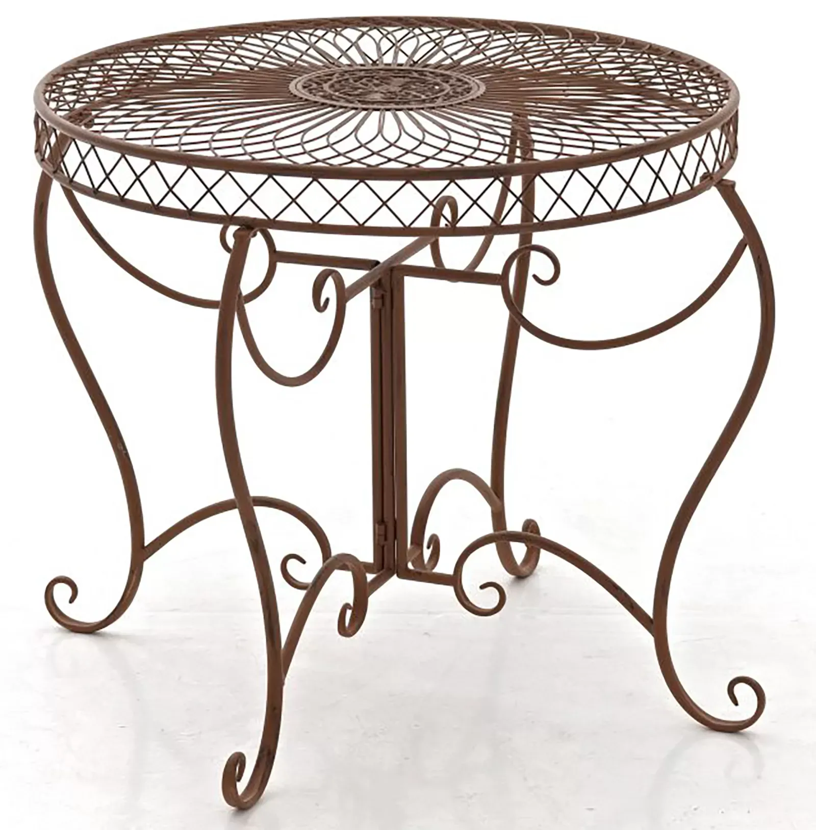 Table de jardin avec plateau rond en métal Marron antique