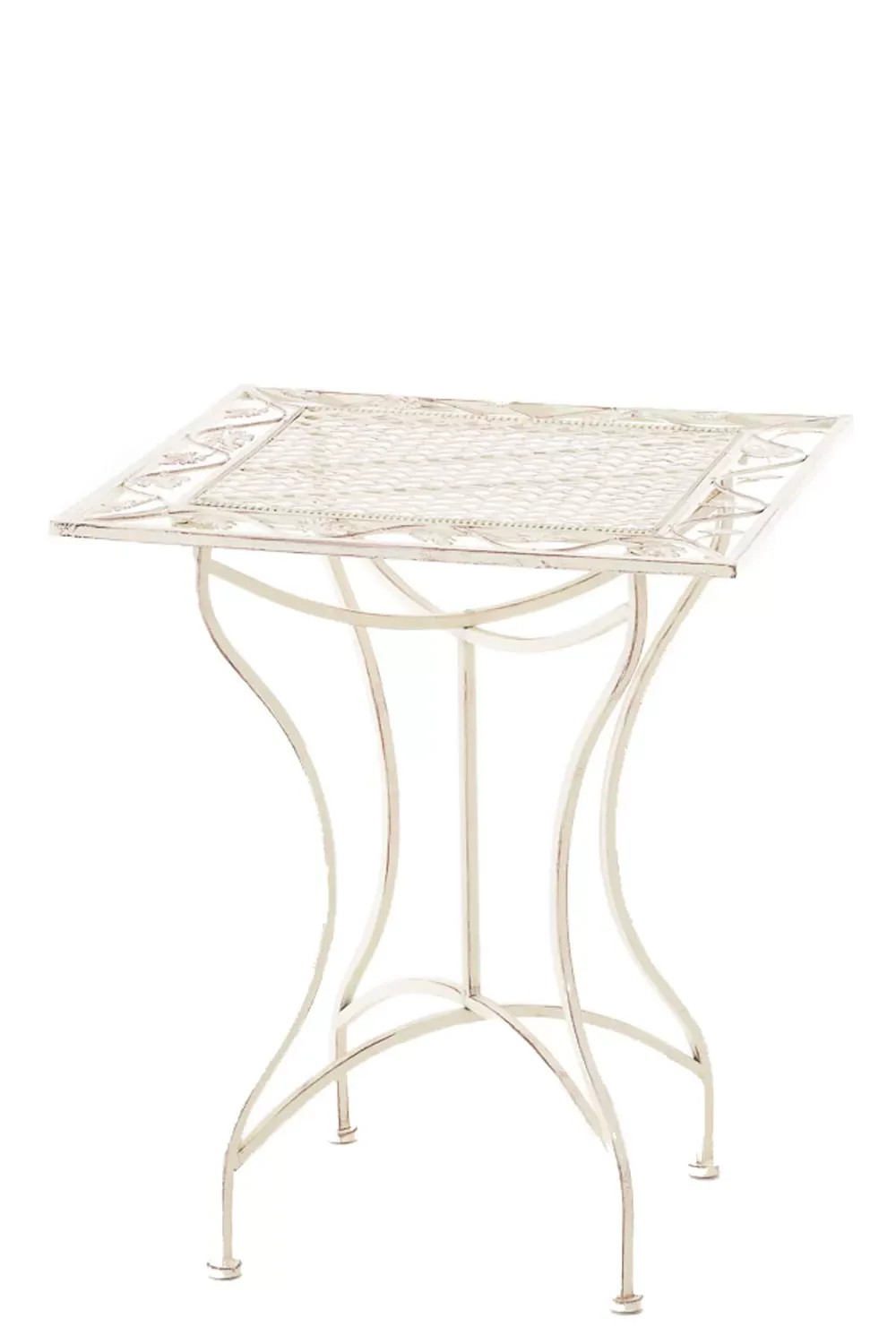 Table de jardin carrée résistante en métal Crème antique