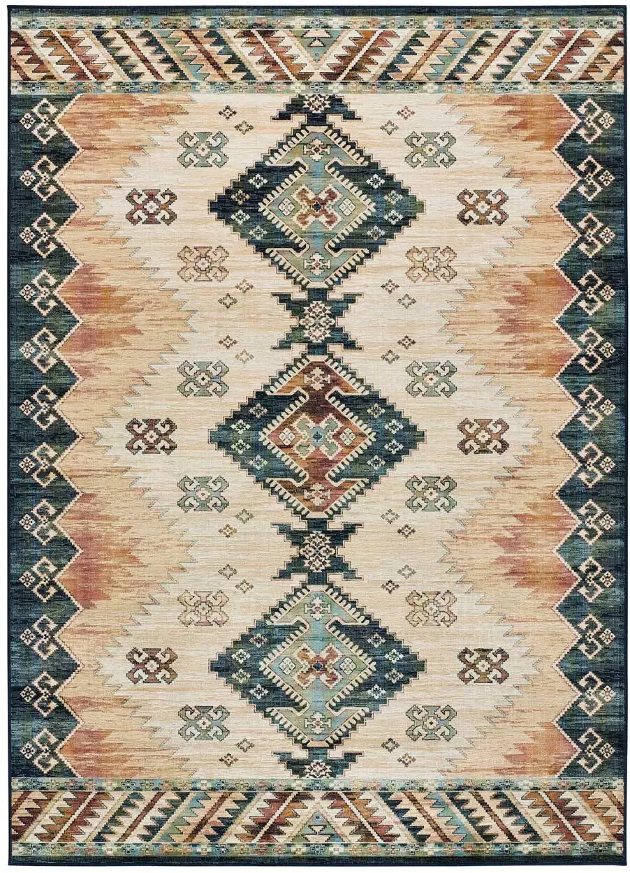 Tapis en viscose ethnique beige/rouille/bleu  160x230 cm
