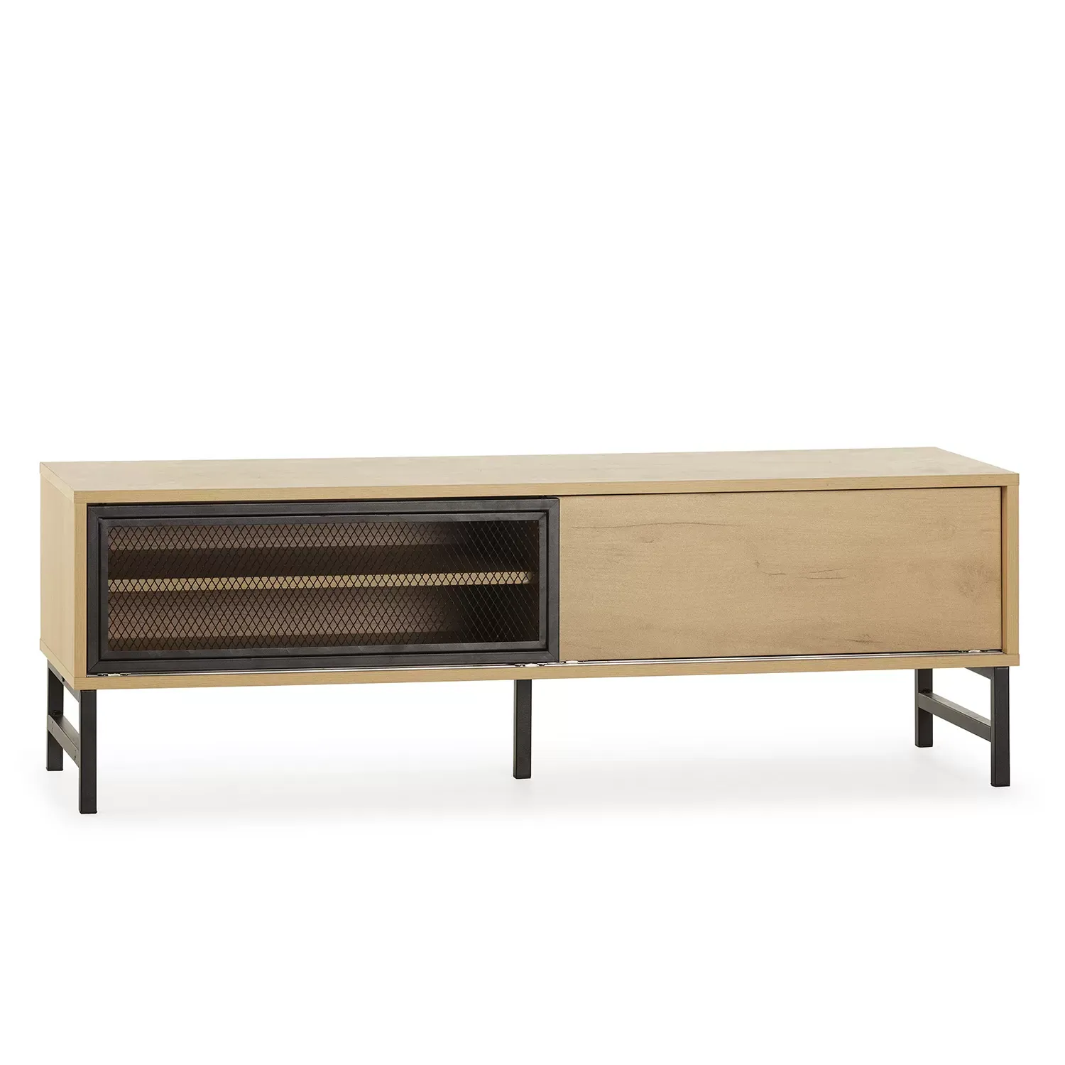 Meuble tv 2 portes en chêne et métal noir 120 cm