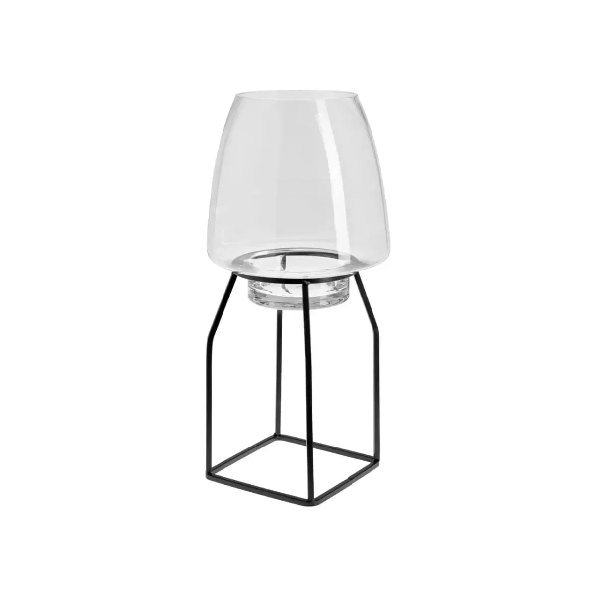 Photophore décoratif en verre transparent et noir H40