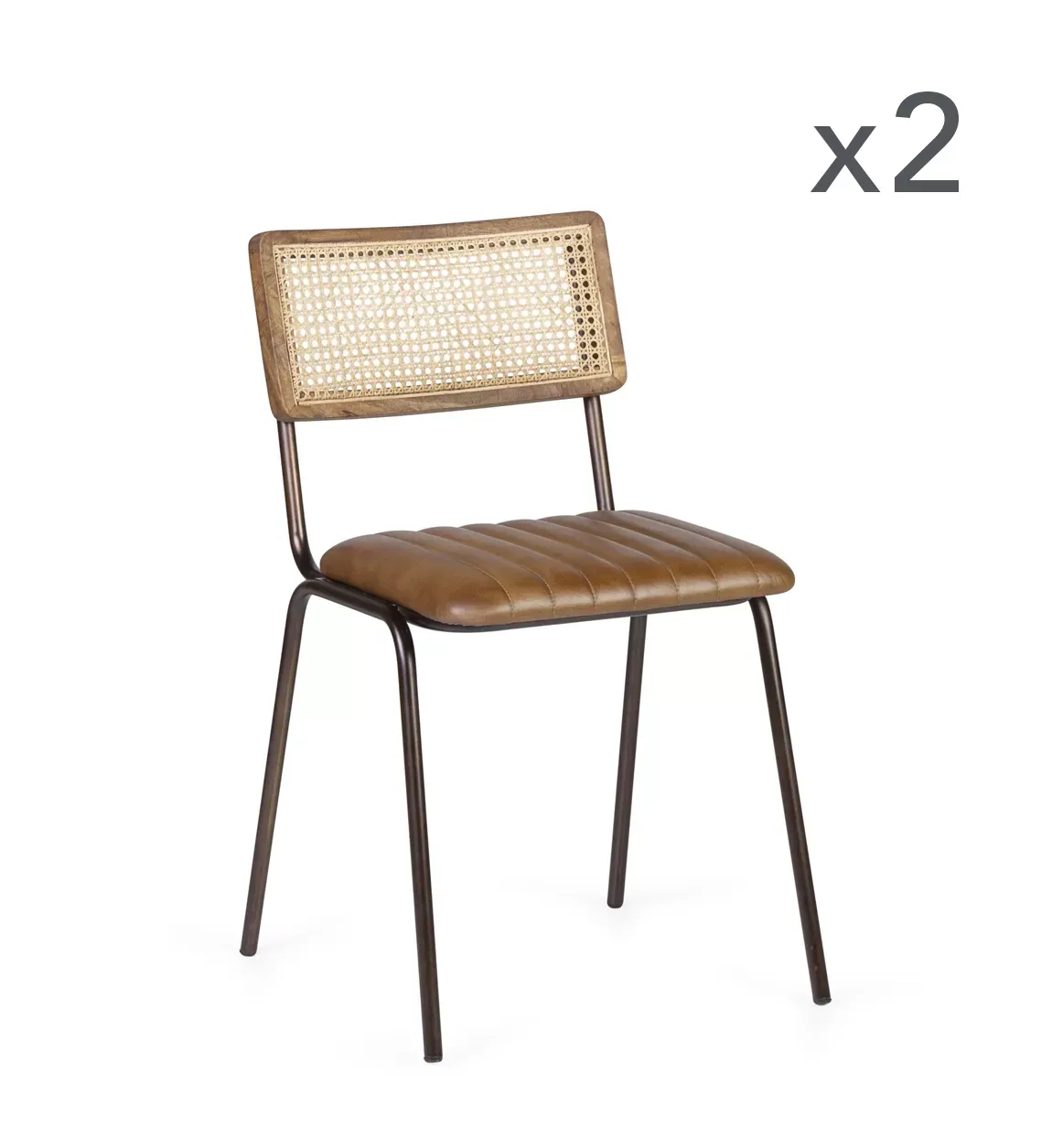 Set de 2 chaises en fer noir et en similicuir marron