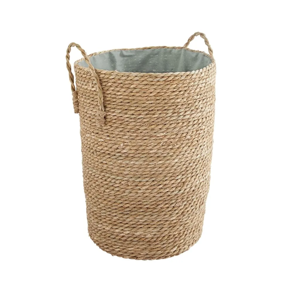 Panier à linge jacinthe d'eau naturel, polycoton bleu 40 x 40 x 50 cm
