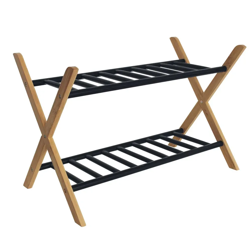 Range-chaussures en bambou, noir 66x35,5x42cm