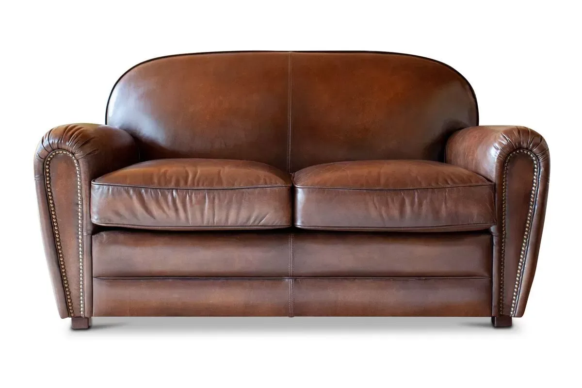 Canapé 2 places en cuir pleine fleur marron
