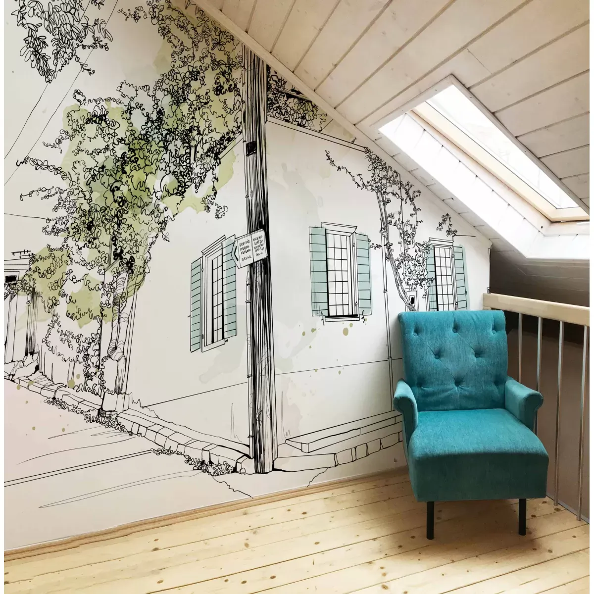 Papier peint panoramique village en fleurs vert 450x250cm