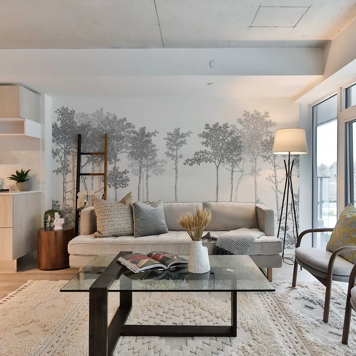 Papier peint panoramique balade dans les bois gris 300x250cm