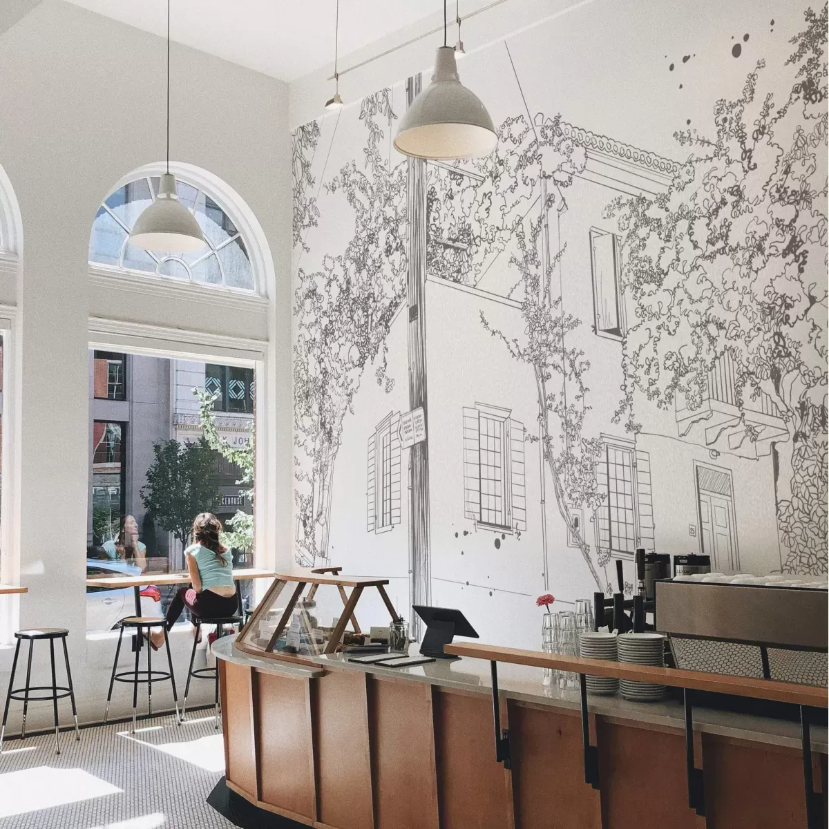 Papier peint panoramique village en fleurs gris 300x250cm