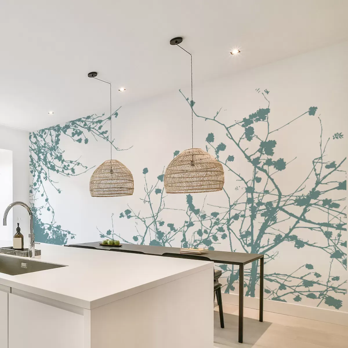 Papier peint panoramique entre les branches bleu 375x250cm