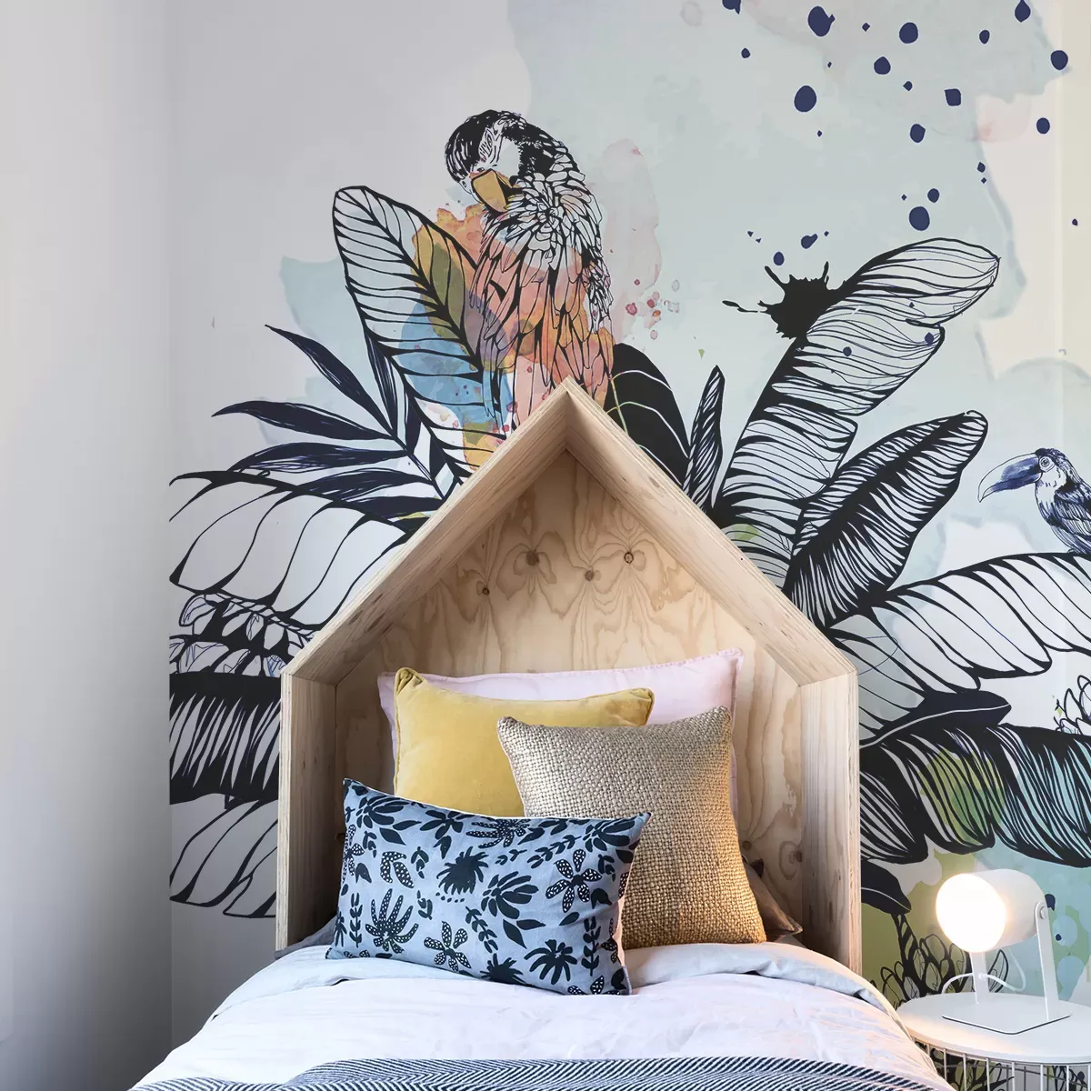 Papier peint panoramique dans la jungle bleu 225x250cm