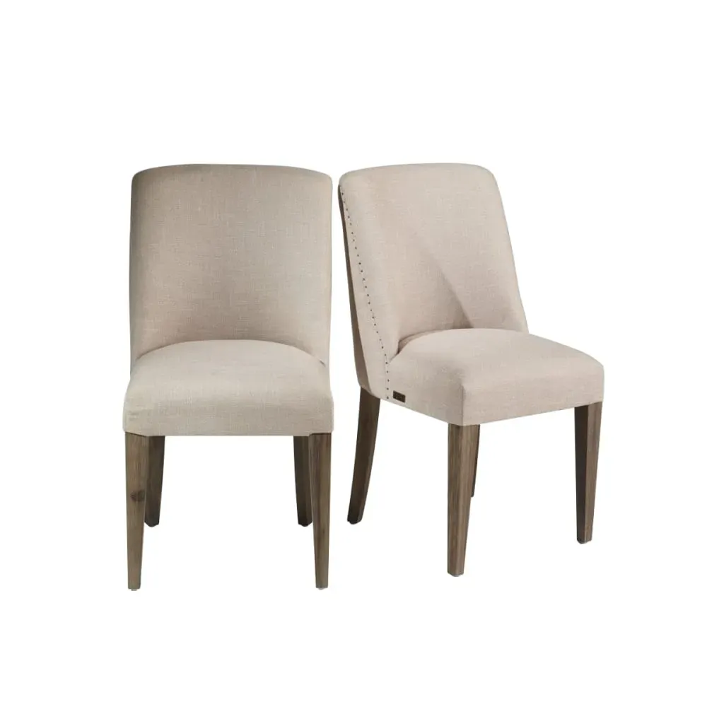 Lot de 2 chaises en acacia et tissus beige