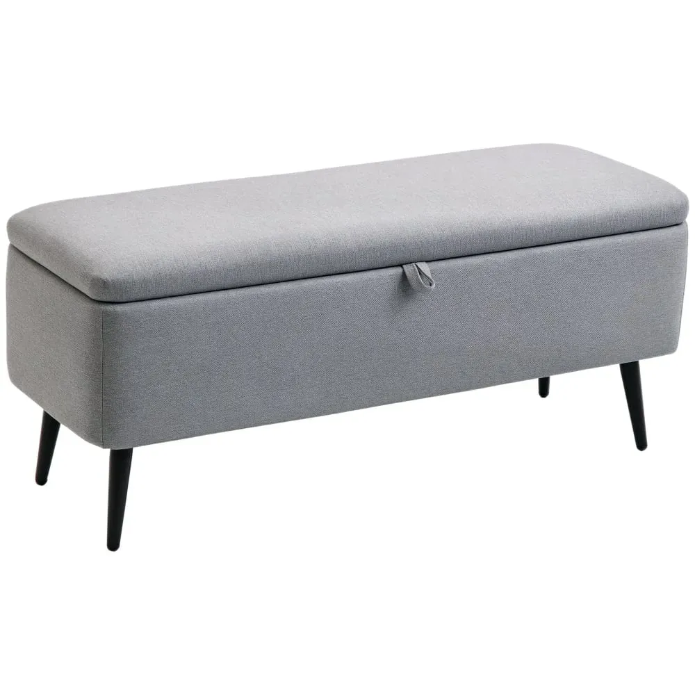 Banc coffre de rangement 2 en 1 piètement acier noir tissu gris