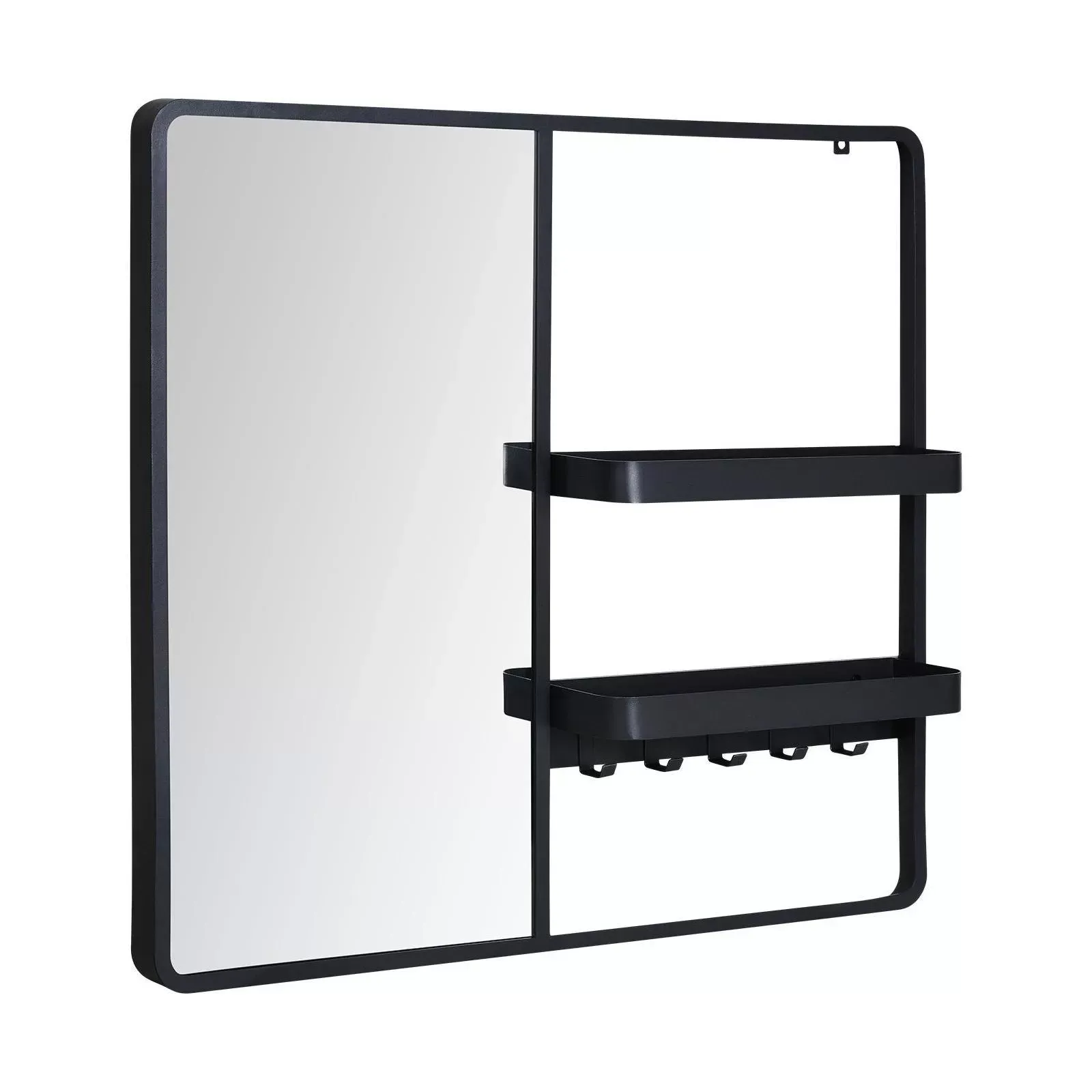 Miroir d'entrée en métal noir 90x80cm - avec rangement et patères