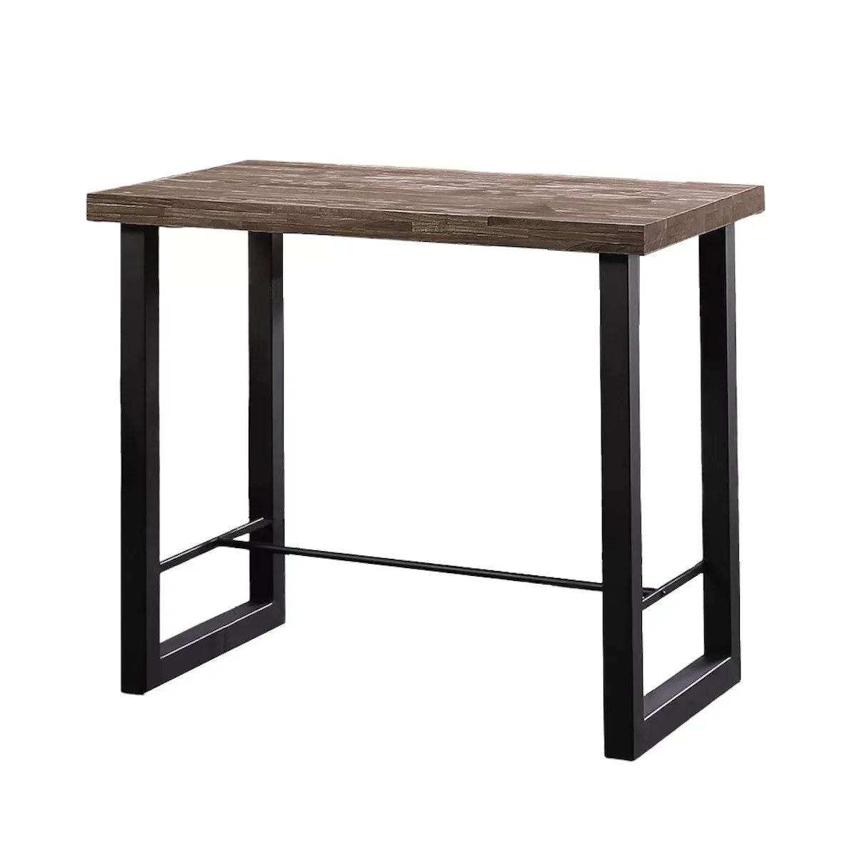 Table haute en acier et bois foncé