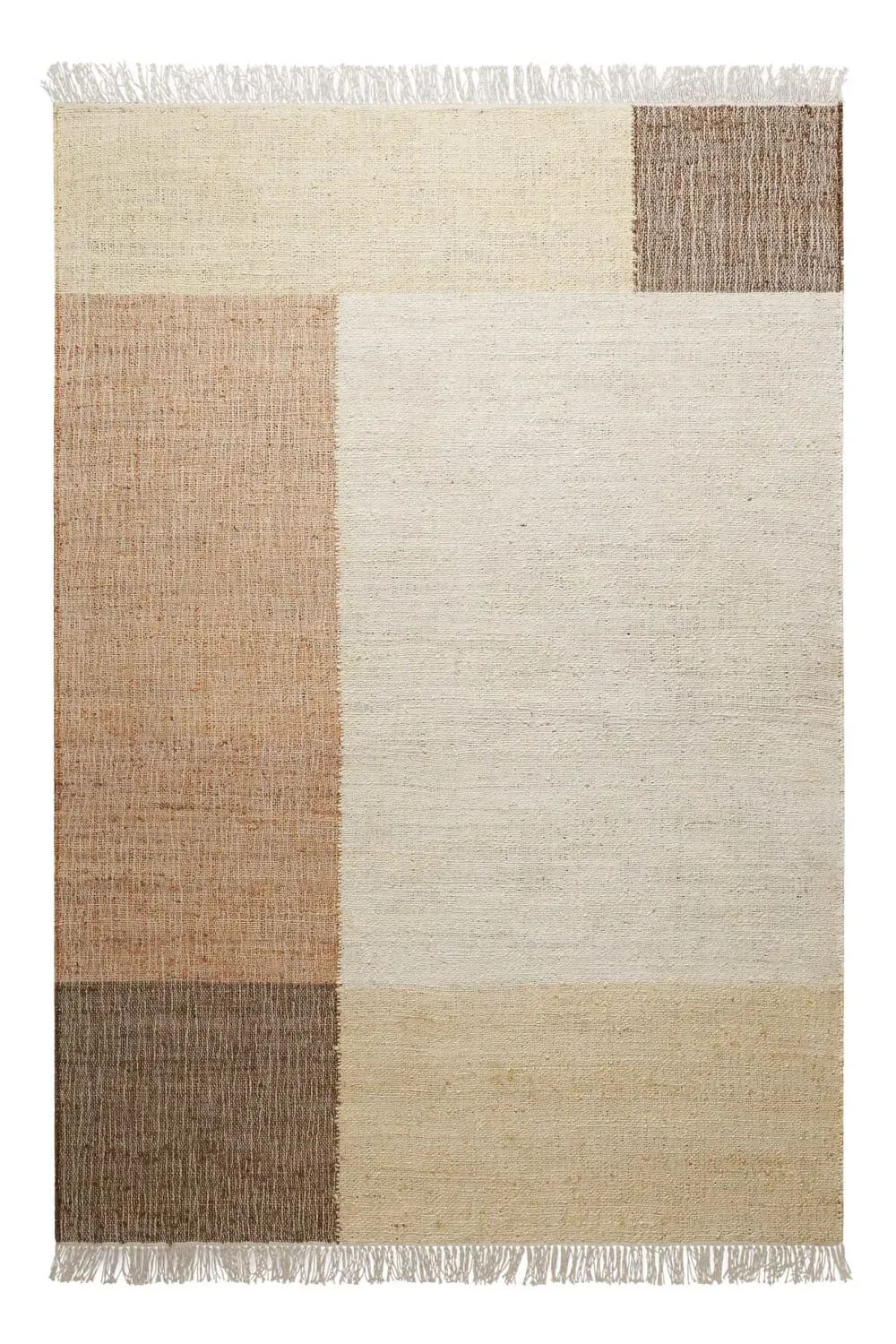 Tapis plat tissé main à franges beige et brun 80x150
