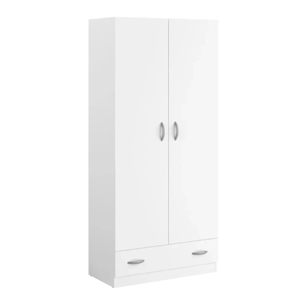 Armoire 2 portes 2 tiroirs L78 x H170cm - Blanc
