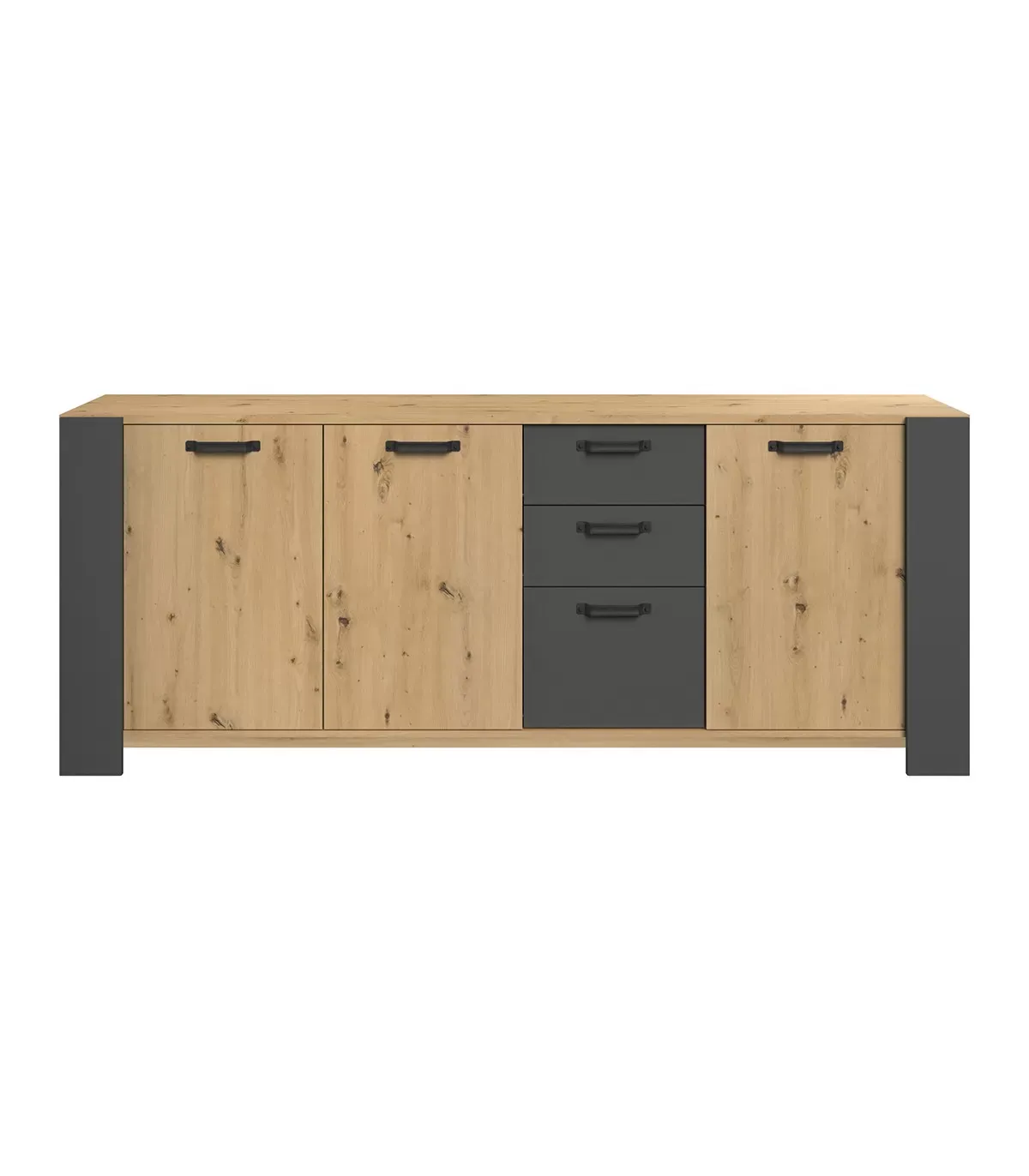 Buffet 3 portes et 3 tiroirs effet bois L220 x H87 cm