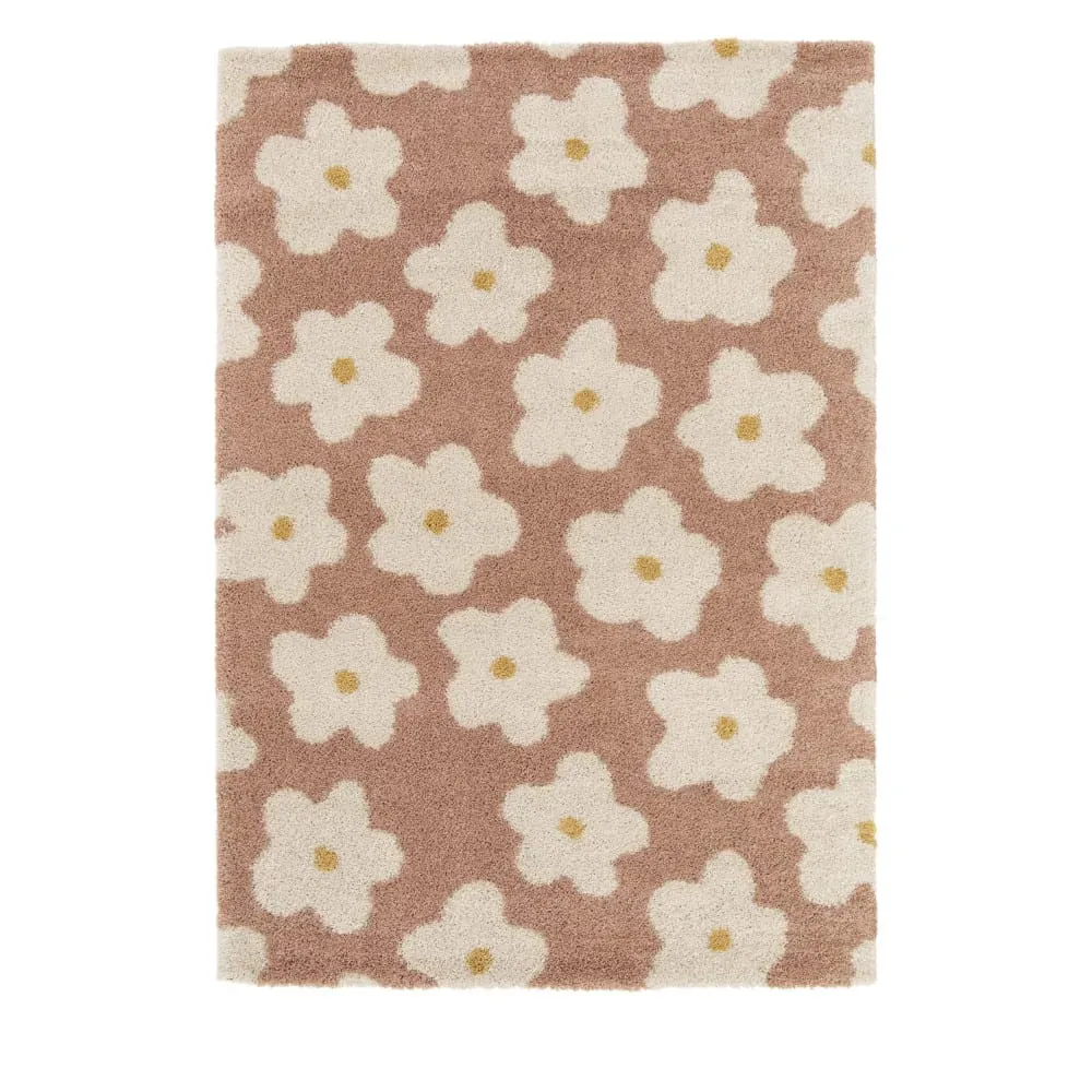 Tapis contemporain à motif floral - 160x230cm Vieux rose Polypropylène