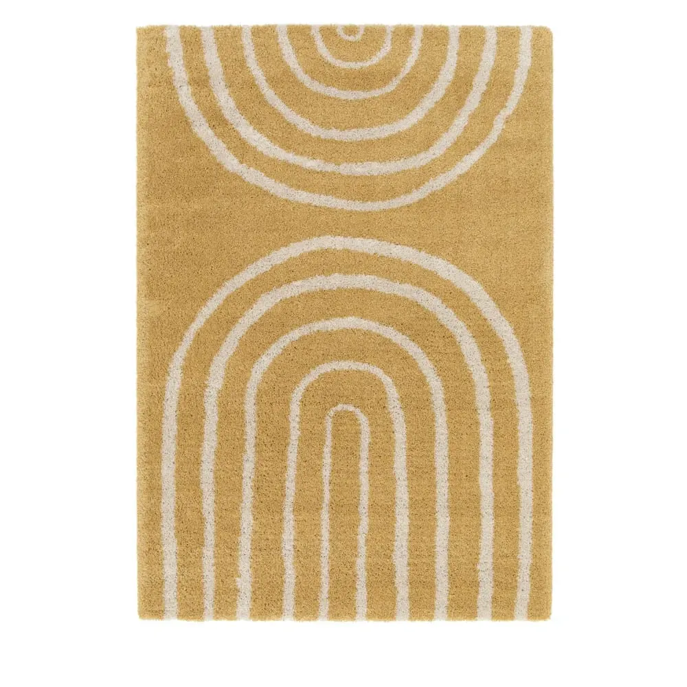 Tapis contemporain géométrique -160x230cm Jaune moutarde Polypropylène