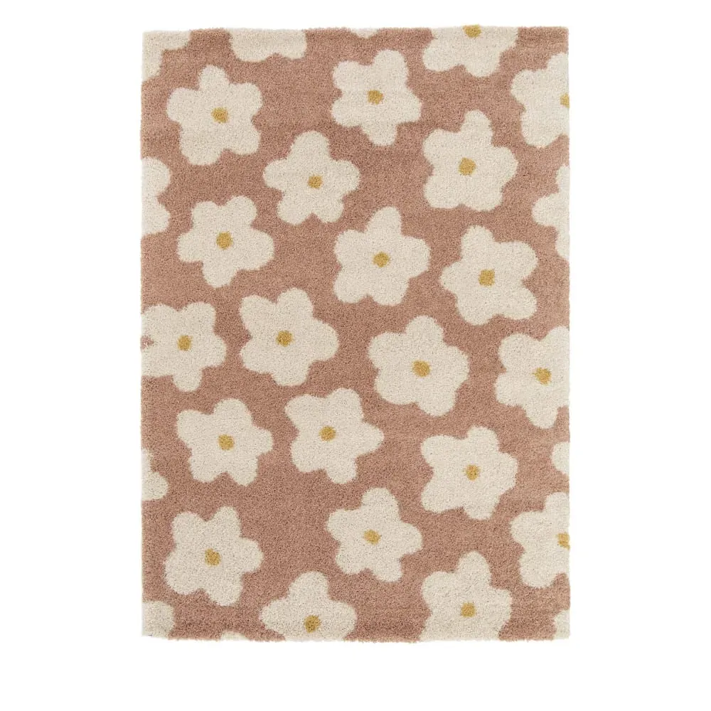 Tapis contemporain à motif floral - 120x170cm Vieux rose Polypropylène