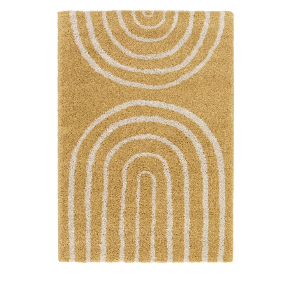 Tapis contemporain géométrique -120x170cm Jaune moutarde Polypropylène