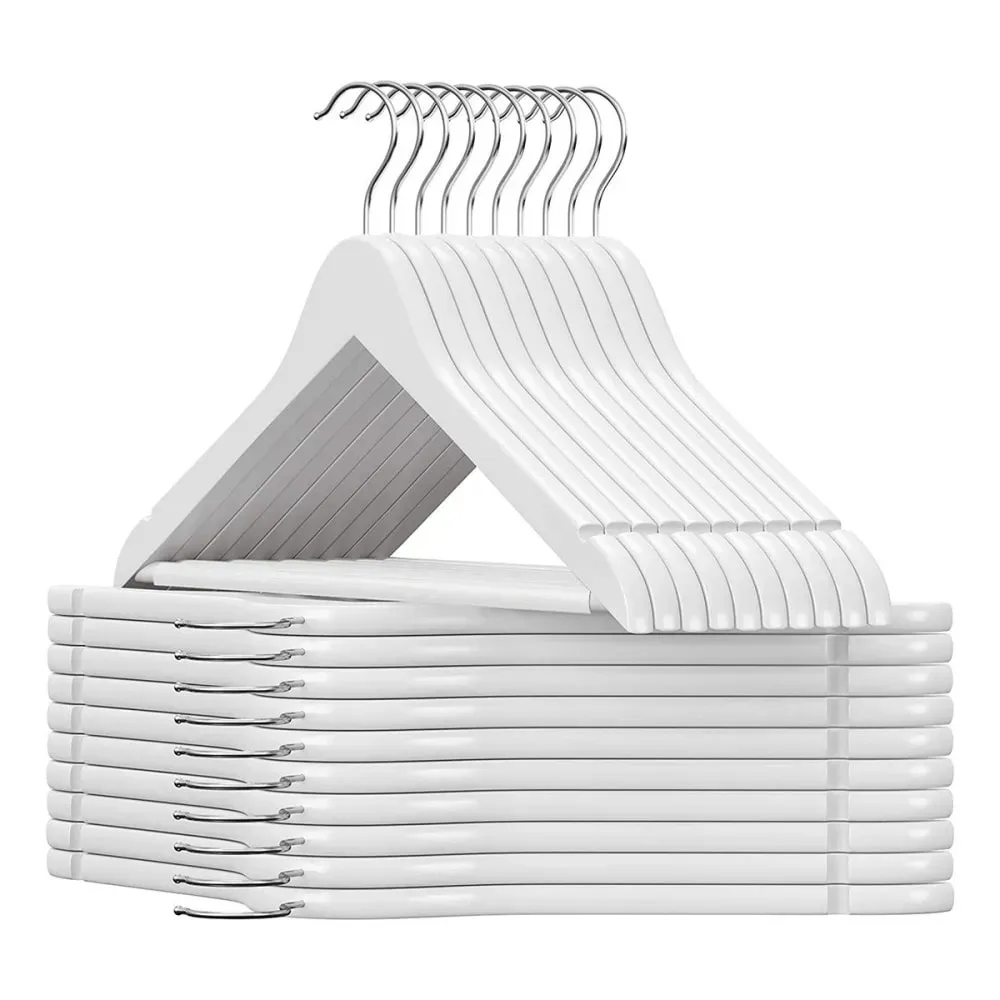 Lot de 20 Cintres en bois blanc avec Crochets pivotants