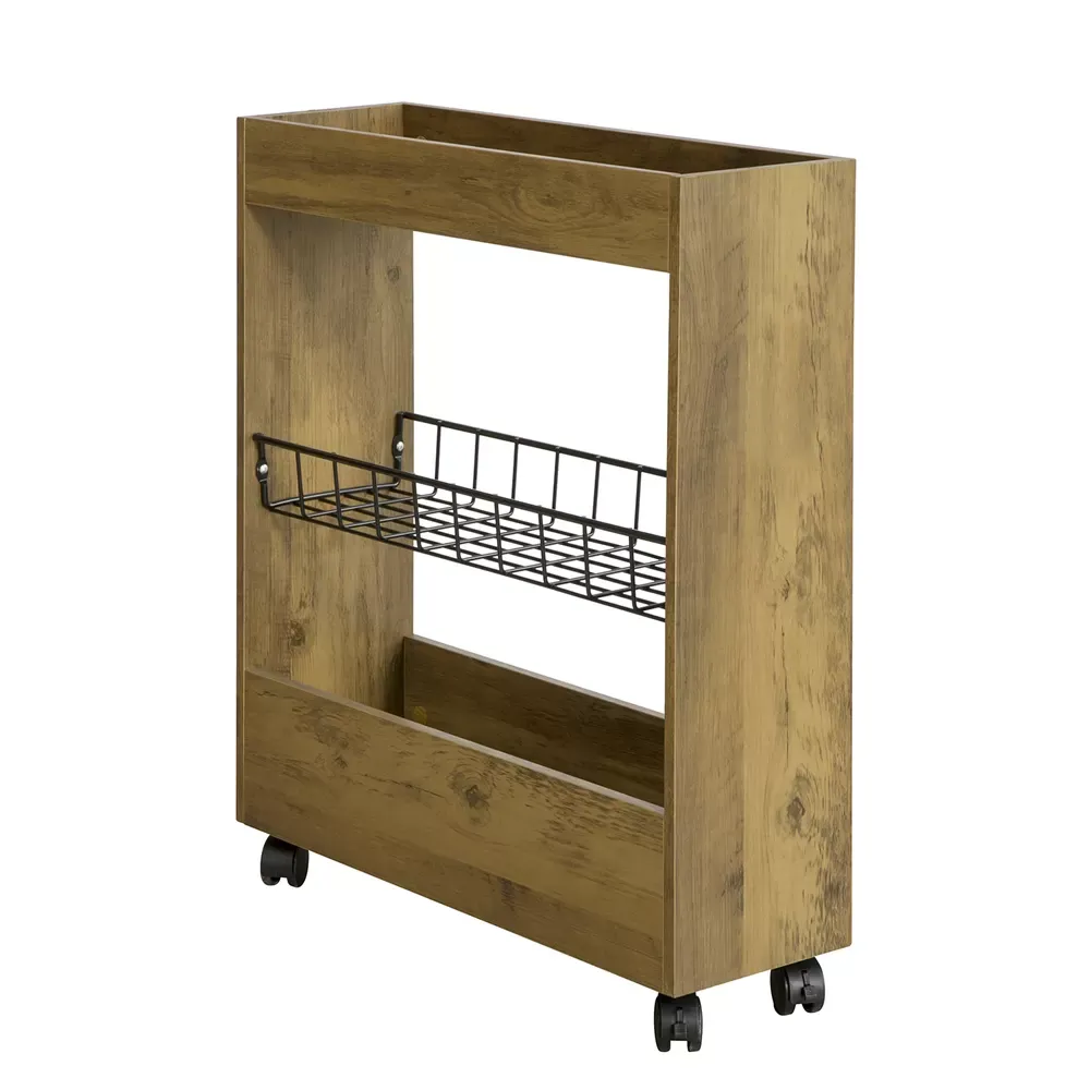 Chariot de rangement 3 niveaux en métal et en bois naturel