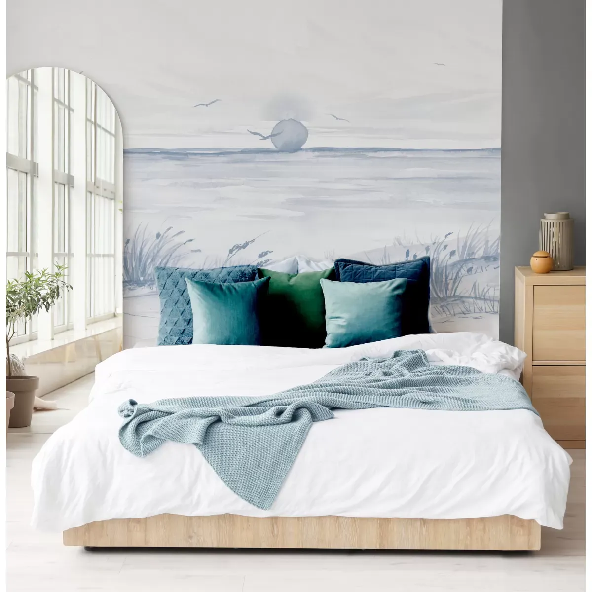 Papier peint panoramique coucher de soleil bleu 375x250cm