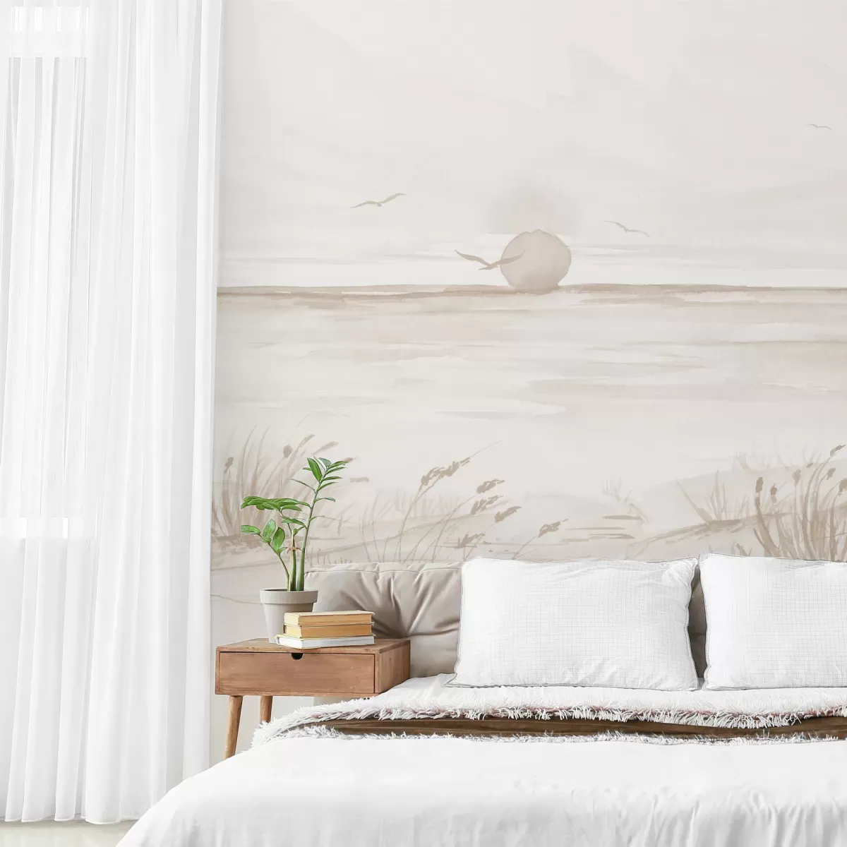 Papier peint panoramique coucher de soleil beige 375x250cm