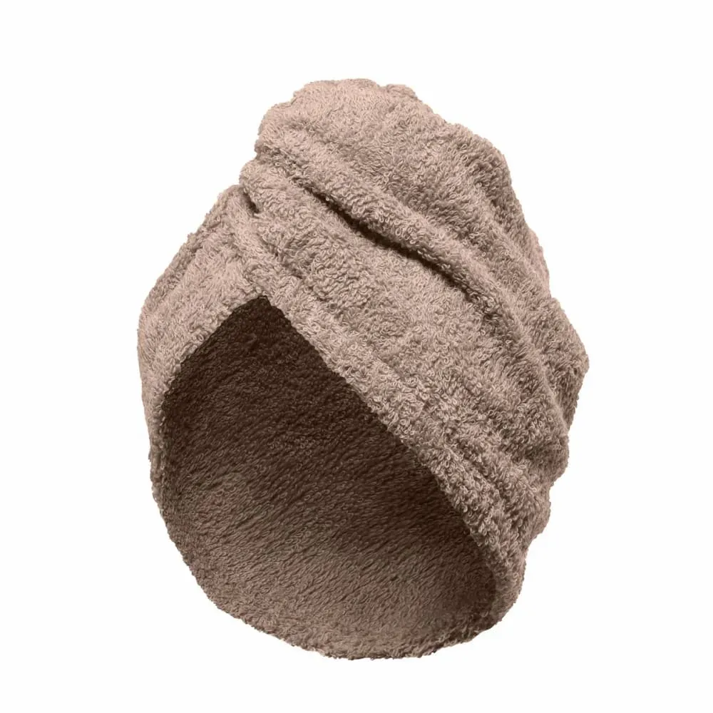 Turban éponge fermeture élastique en coton taupe