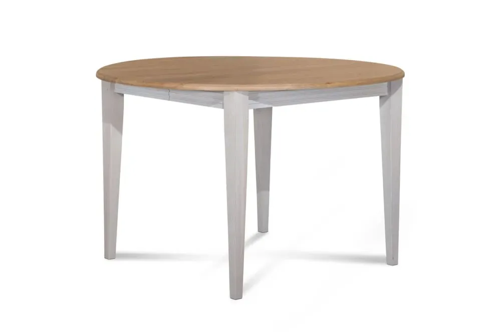 Table ronde bois D115 cm avec 1 allonge et Pieds fuseau blanc