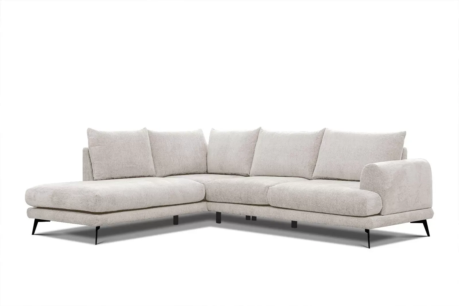 Canapé d'angle gauche 5 places tissu écru