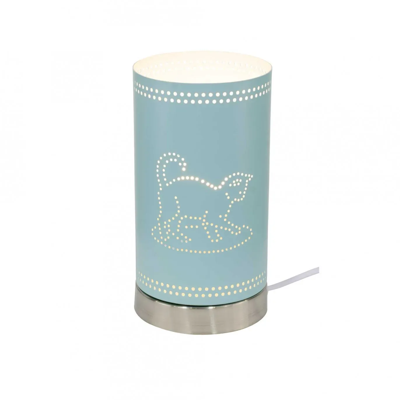 Lampe tactile motif chat en métal perforé bleu