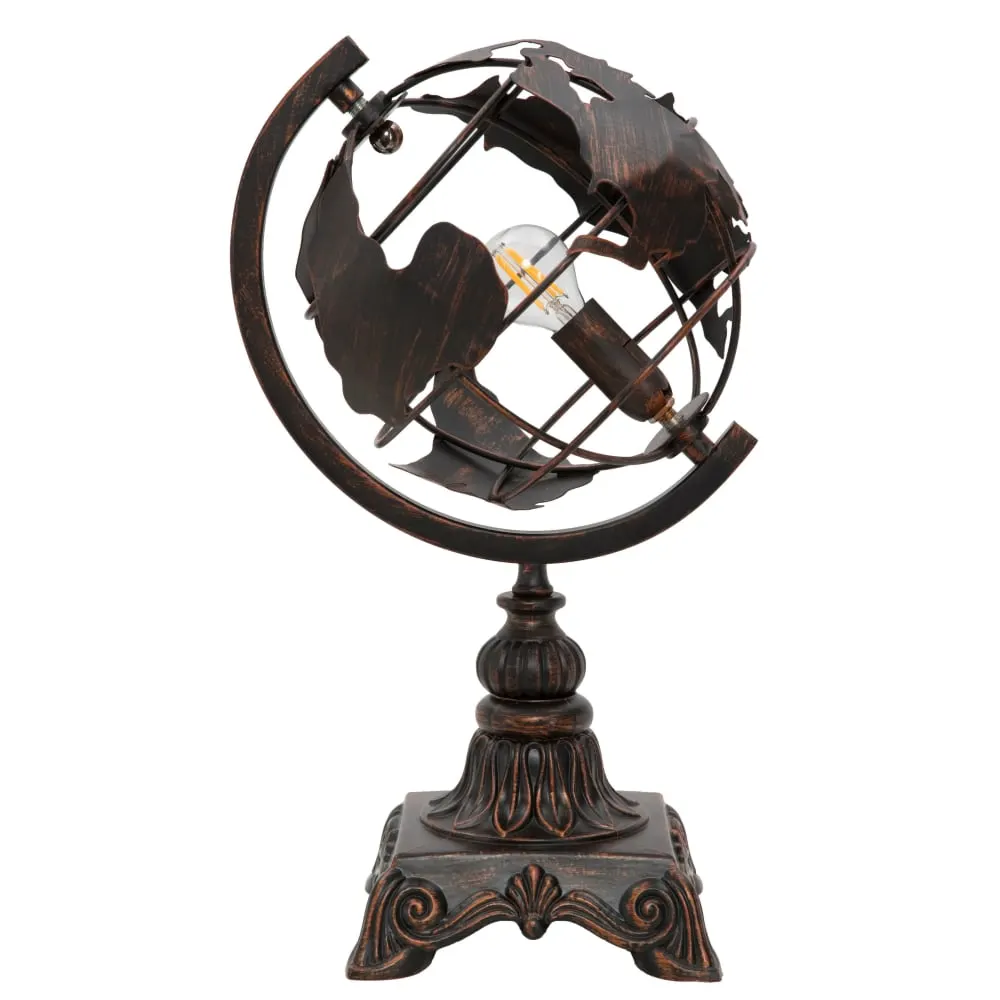 Lampe de table en métal marron en forme de globe, 24x20x40 cm