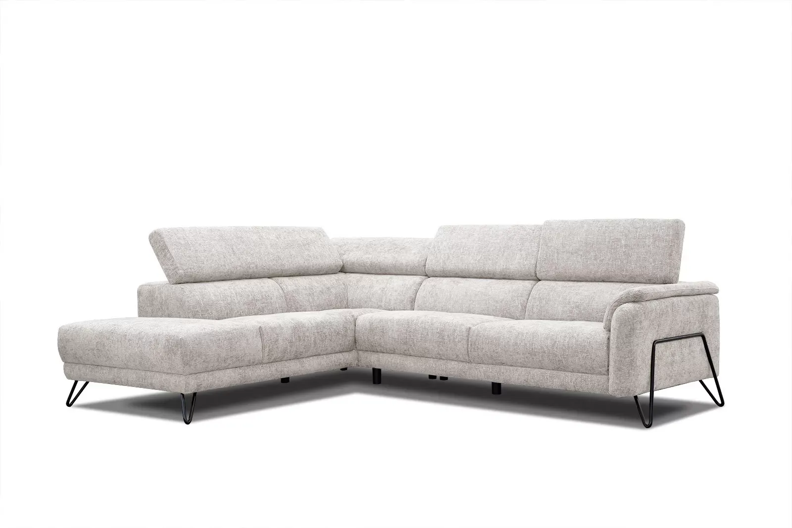 Canapé d'angle gauche 5 places tissu écru