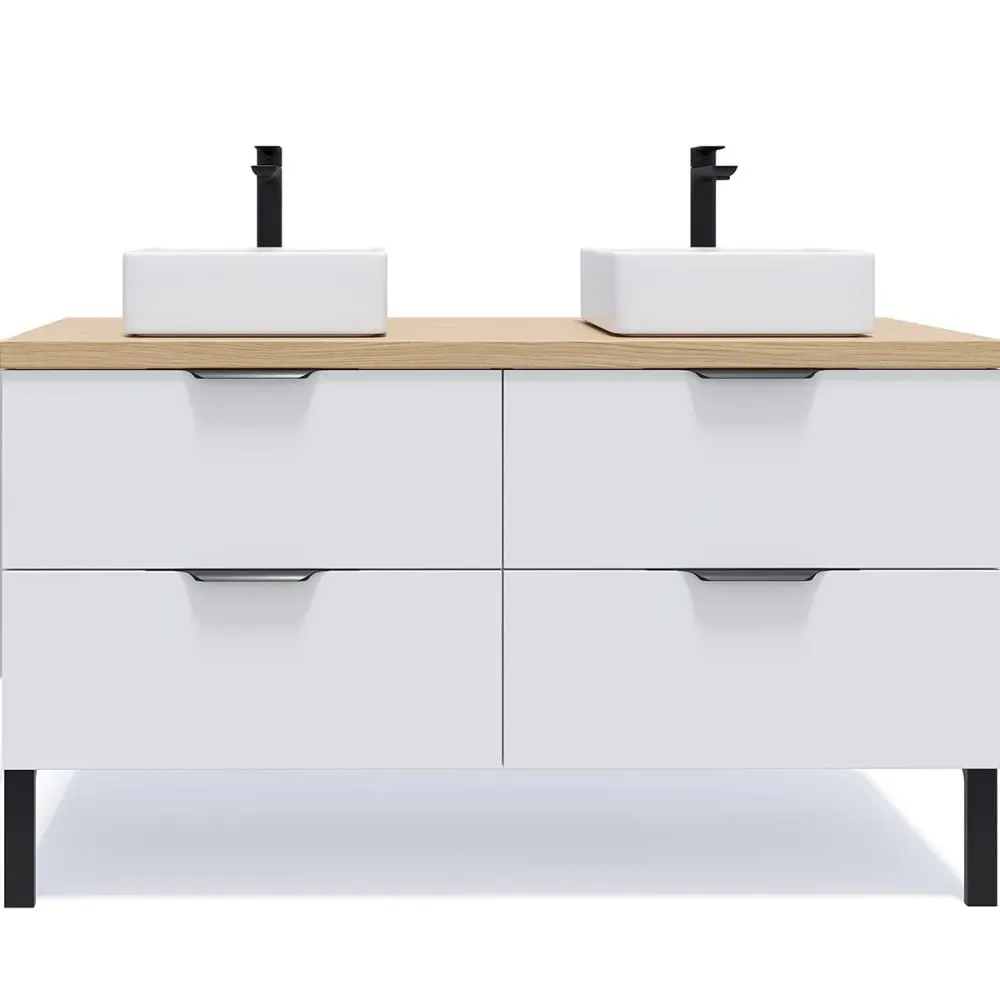 Meuble salle de bain 2 vasques posées 140cm 4 tiroirs Blanc