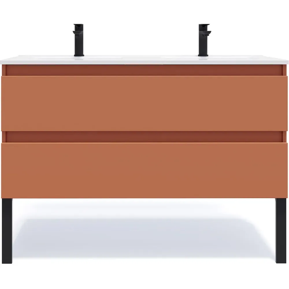 Meuble salle de bain double vasque 120cm 2 tiroirs Terracotta