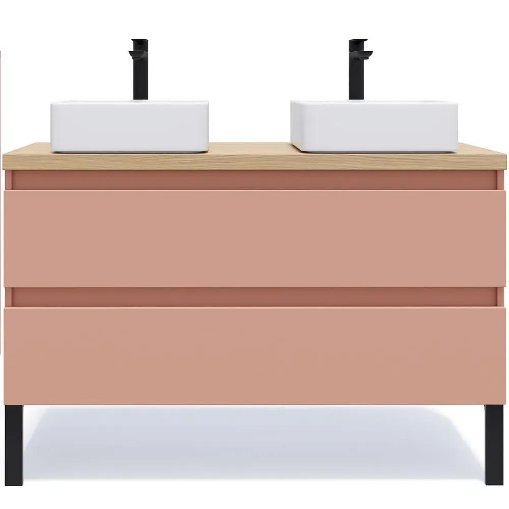 Meuble salle de bain 2 vasques posées 120cm 2 tiroirs Abricot
