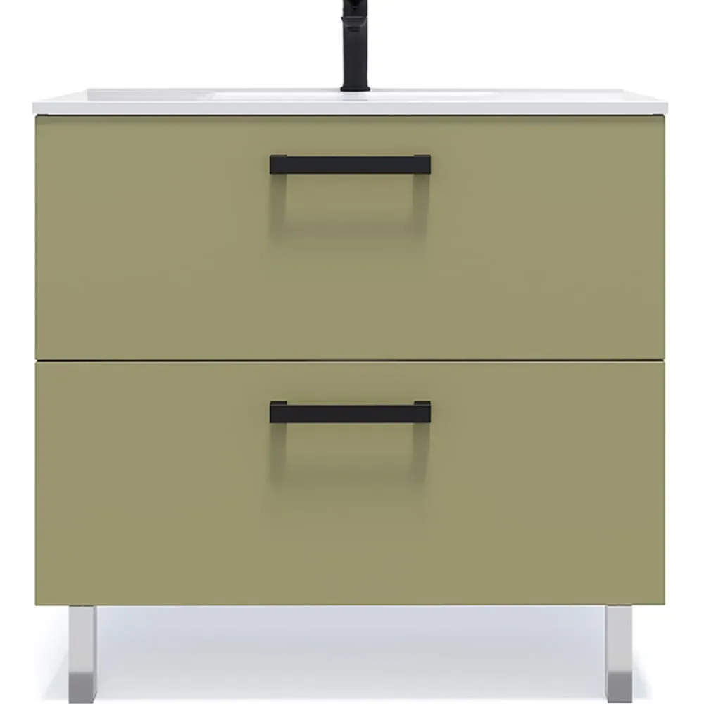 Meuble salle de bain vasque intégrée 90cm 2 tiroirs Vert