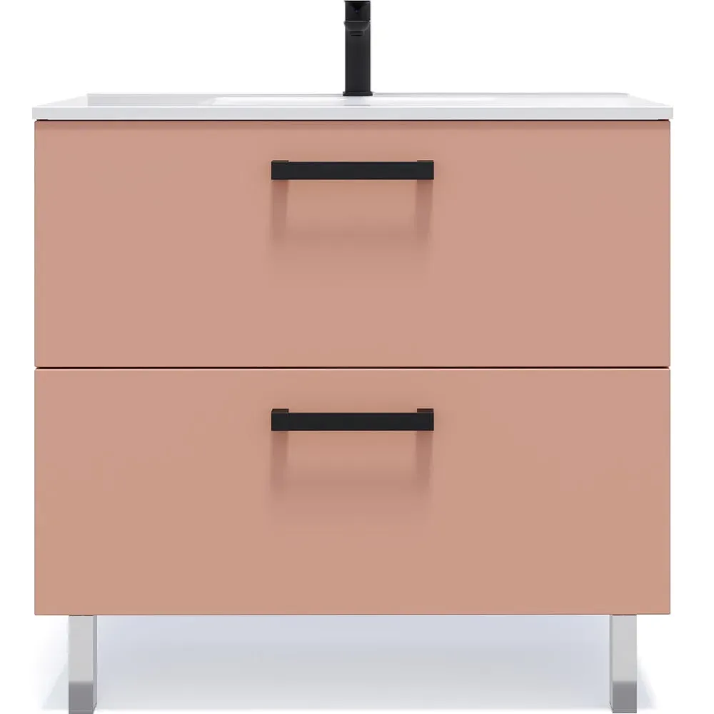 Meuble salle de bain vasque intégrée 90cm 2 tiroirs Abricot