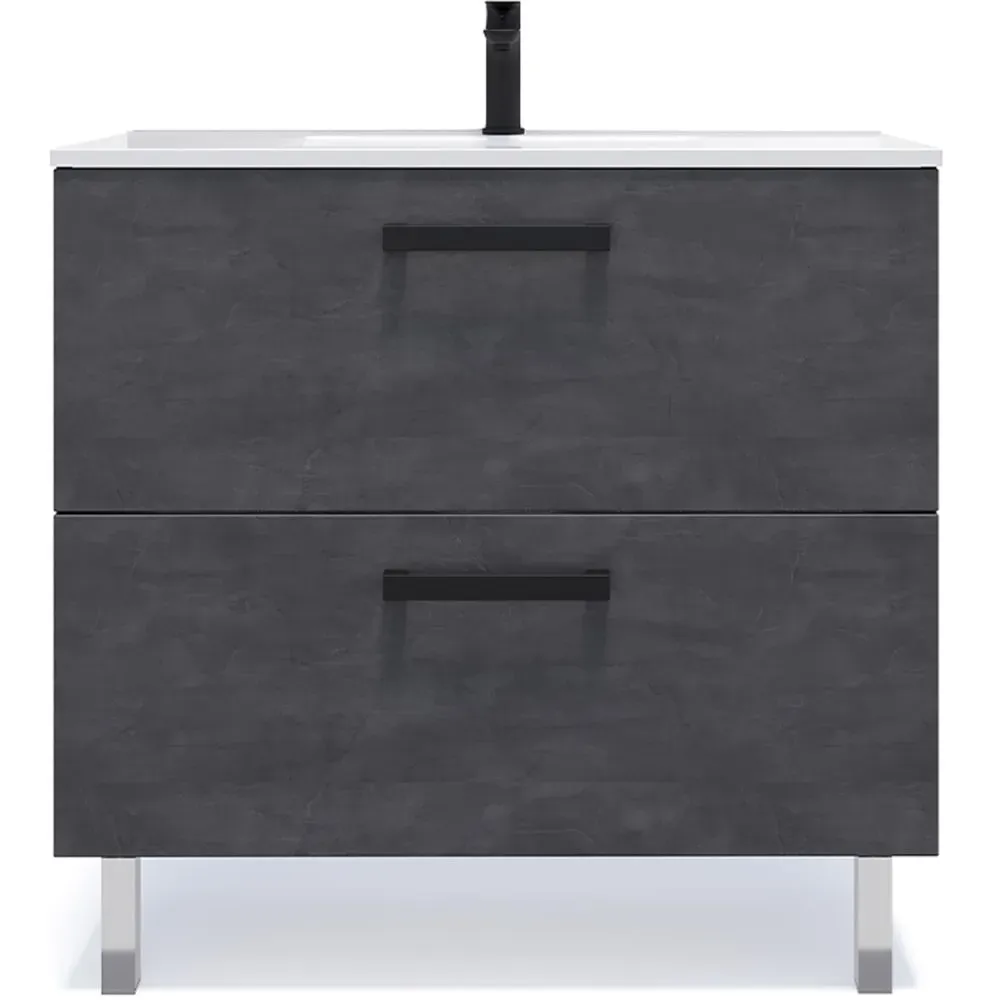 Meuble salle de bain vasque intégrée 90cm 2 tiroirs Ardoise métallisée