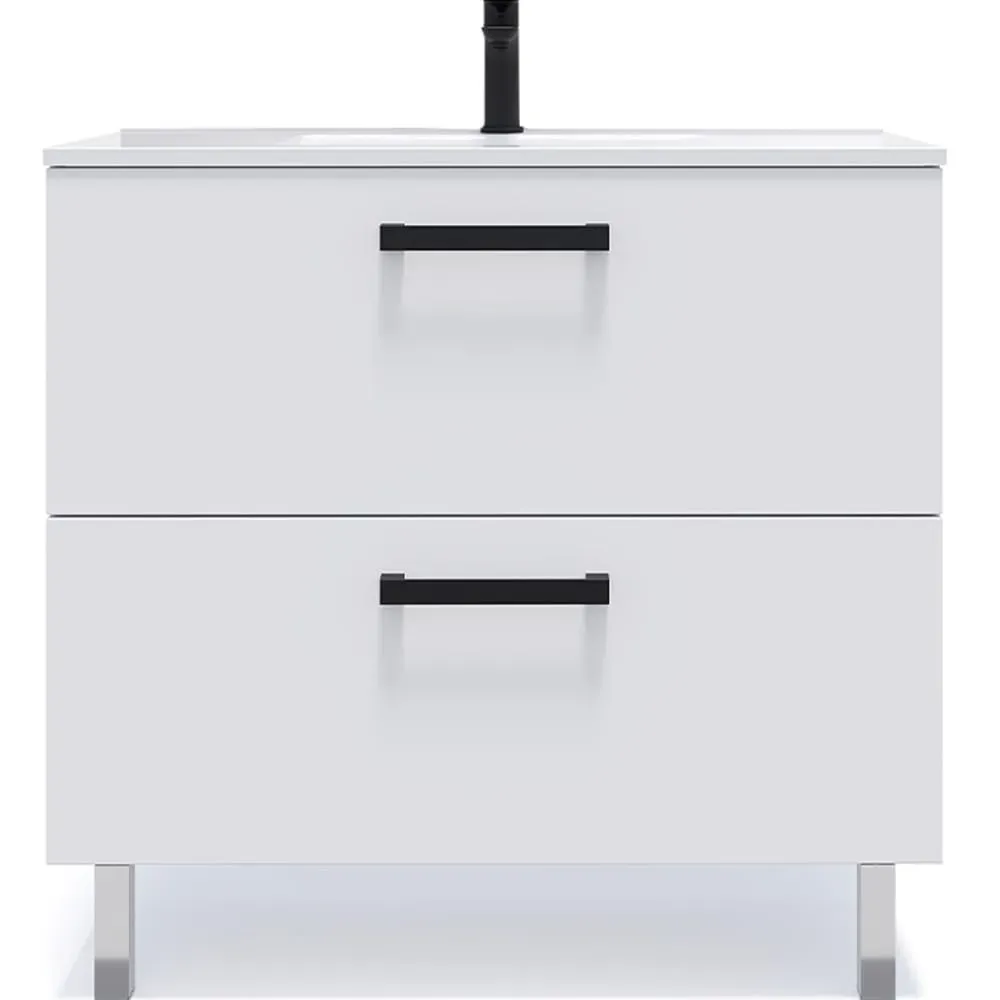 Meuble salle de bain vasque intégrée 90cm 2 tiroirs Blanc